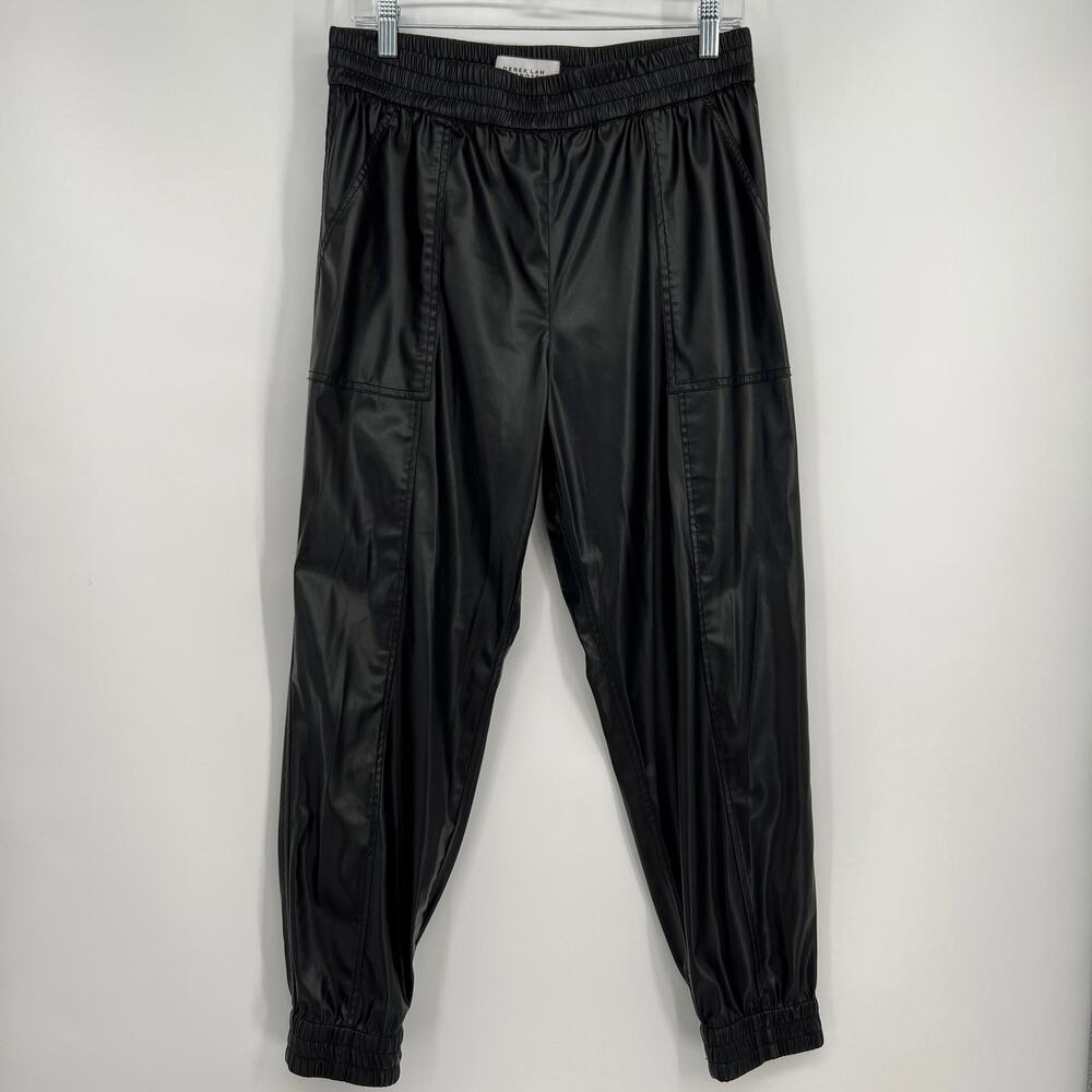 Derek Lam 10 Crosby Faux Leather Jogger Pants 8 Black Ankle Crop Elastic Pockets